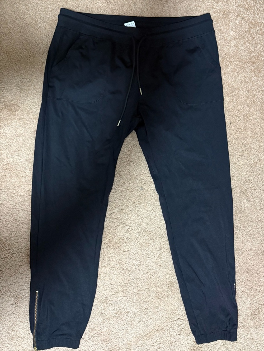 Women's Black Drawstring Jogger Pants with Ankle Zips